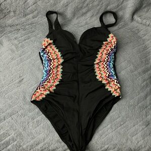 Miraclesuit Black One Piece with Multicolor Zigzag